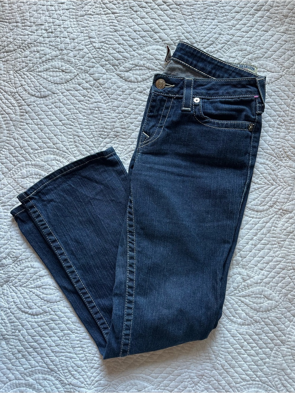 True Religion Women’s Dark Blue Rhinestone Bootcut Jeans - Picture 3 of 5
